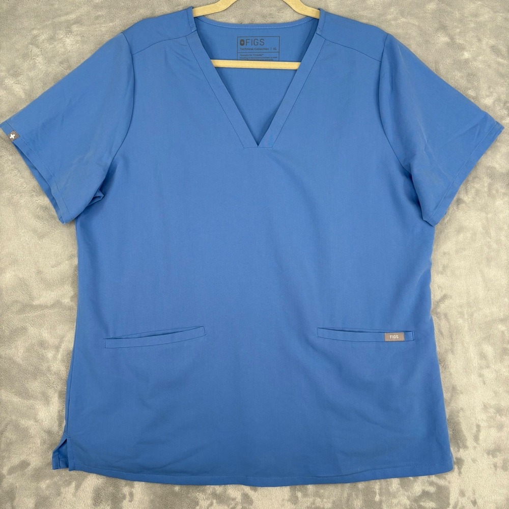 FIGS Casma Scrub Top XL Blue V-Neck Technical Collection Short Sleeve FW1100